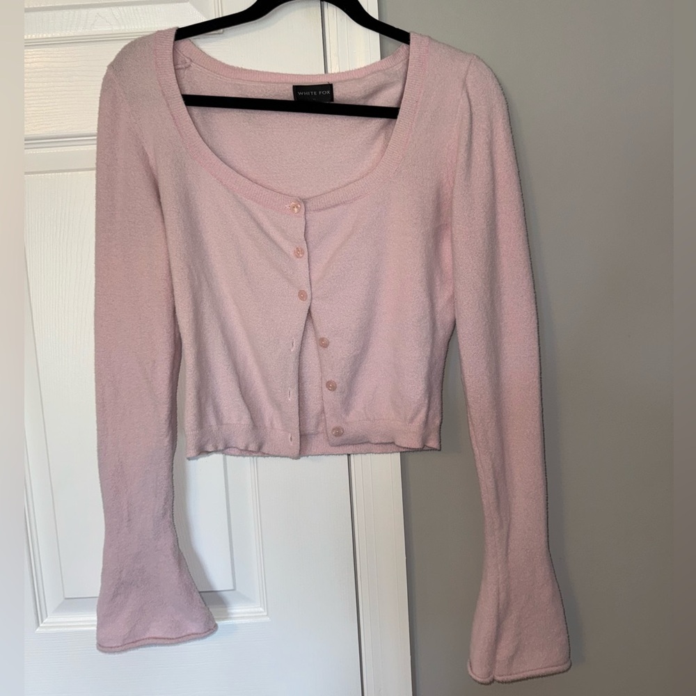 Pink Button-Front Cardigan with Flare Sleeves